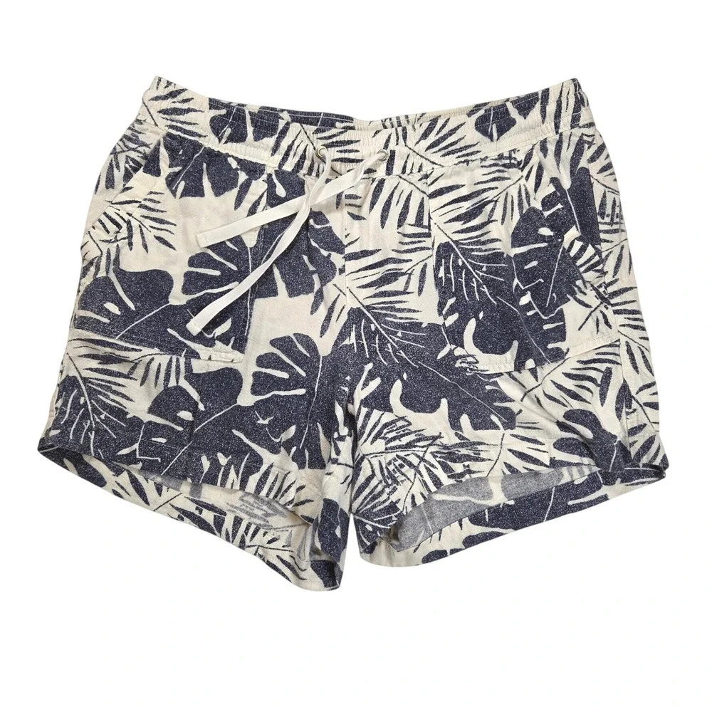 Nautica Women's Shorts Sz L White‎ Blue Tropical Leaf Casual Beach Coastal Chic